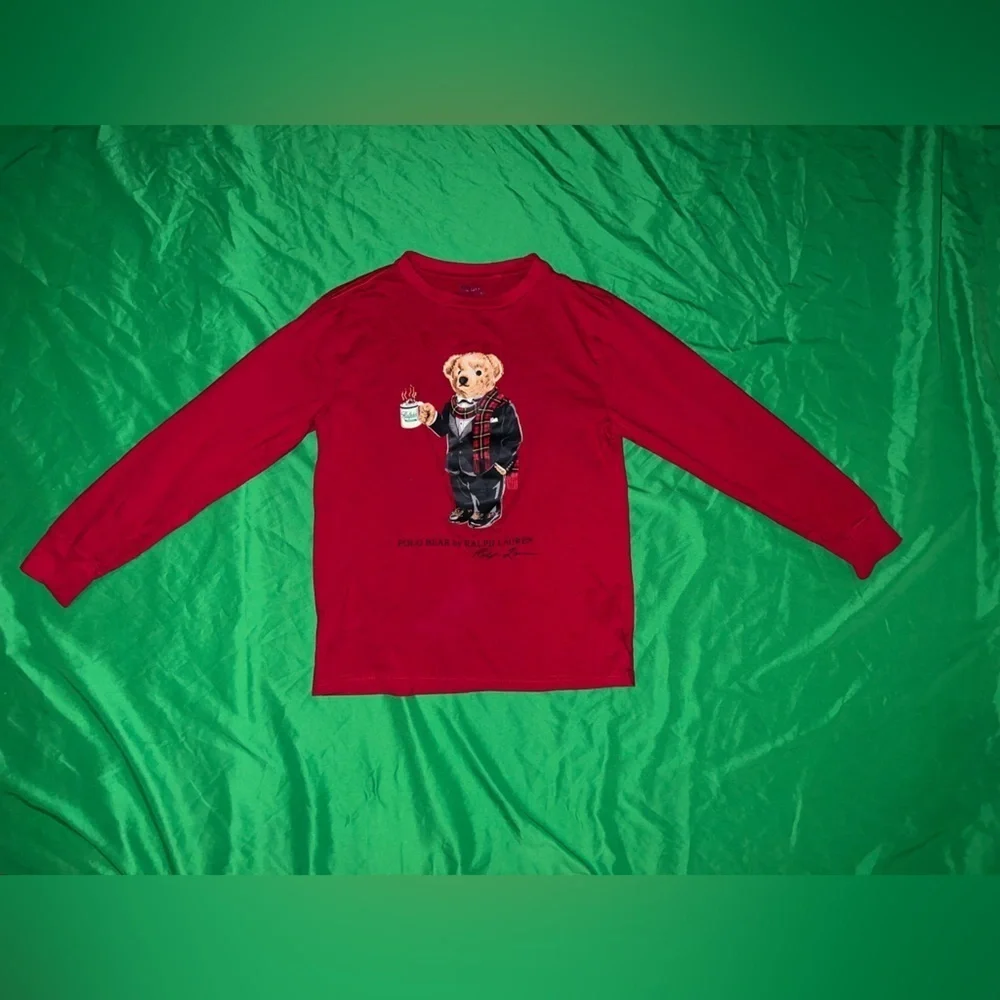 Ralph Lauren Red Long Sleeve Shirt with Bear Design size 10-12